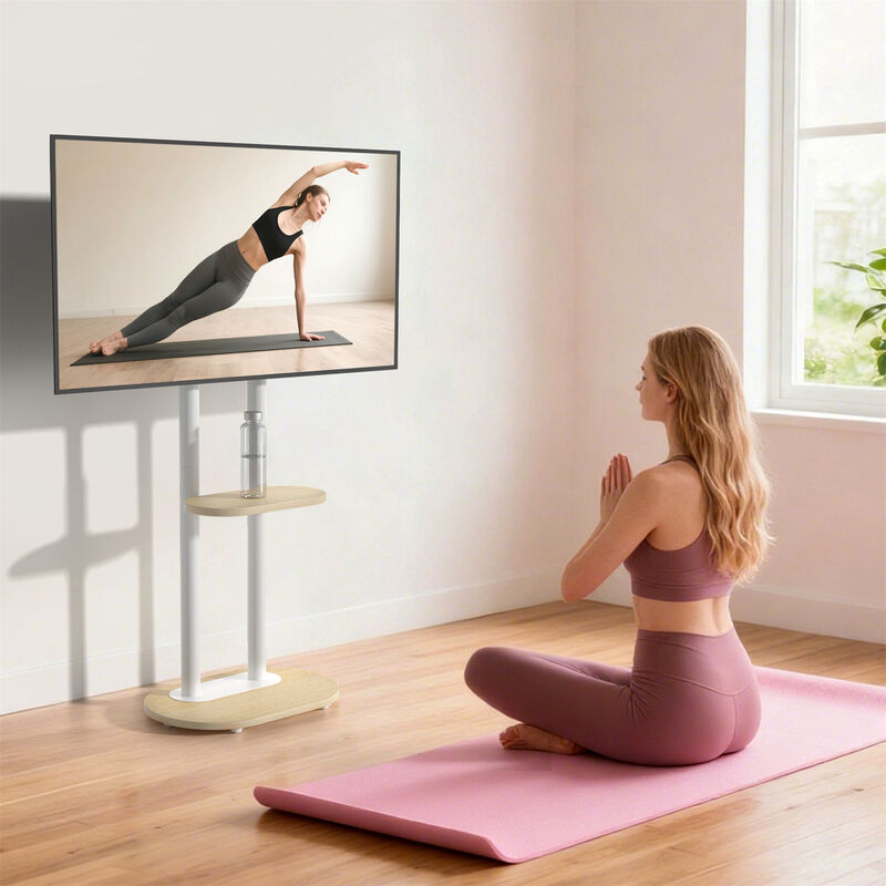 Floor TV Stand with Wheels 40-75" Mobile Cart w/ Shelf for Living Room, Bedroom image number 7