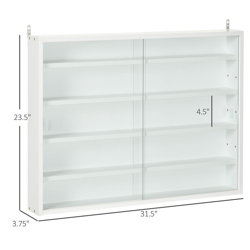HOMCOM 5-Tier Display Cabinet, Glass Display Case with 2 Doors and Adjustable Shelves, Wall-Mounted, White