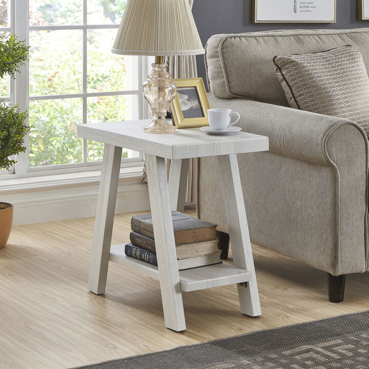 Streamdale Wood Shelf Side Table in White Finish