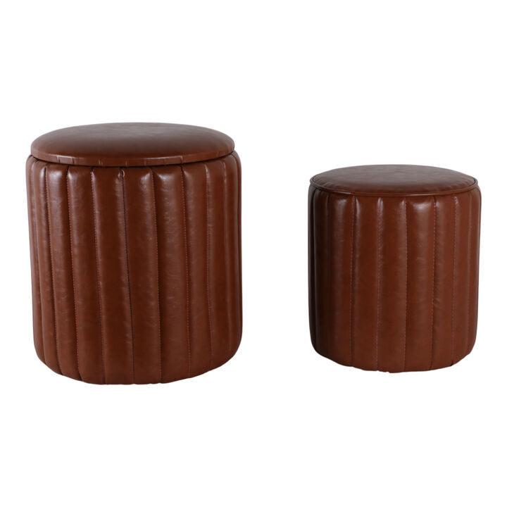 Channeled Faux Leather Ottoman