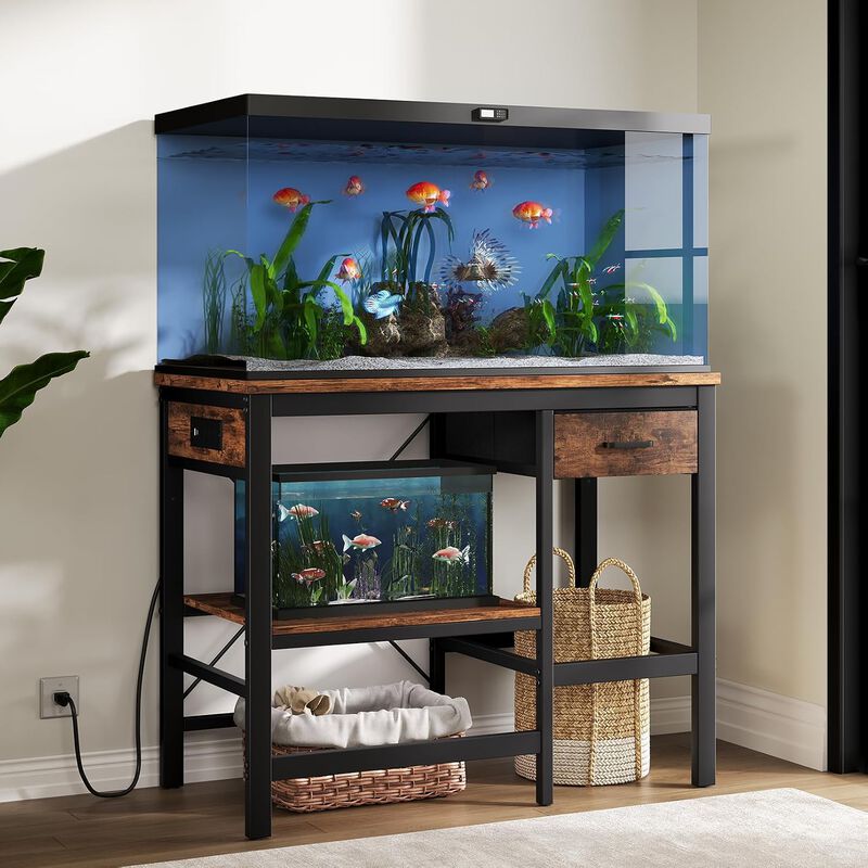 40-50 Gallon Fish Tank Stand with Power Outlet, Aquarium Stand with 3-Tier Adjustable Storage Shelves, Fish Stand with Storage Drawers Up to 480LBS image number 5