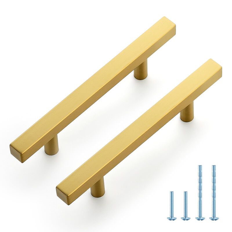 JOY DECOR 30 Pack 3-1/2 Inch Brushed Brass Square Cabinet Handles Stainless Steel Cabinet Hardware Pulls for Kitchen and Drawers