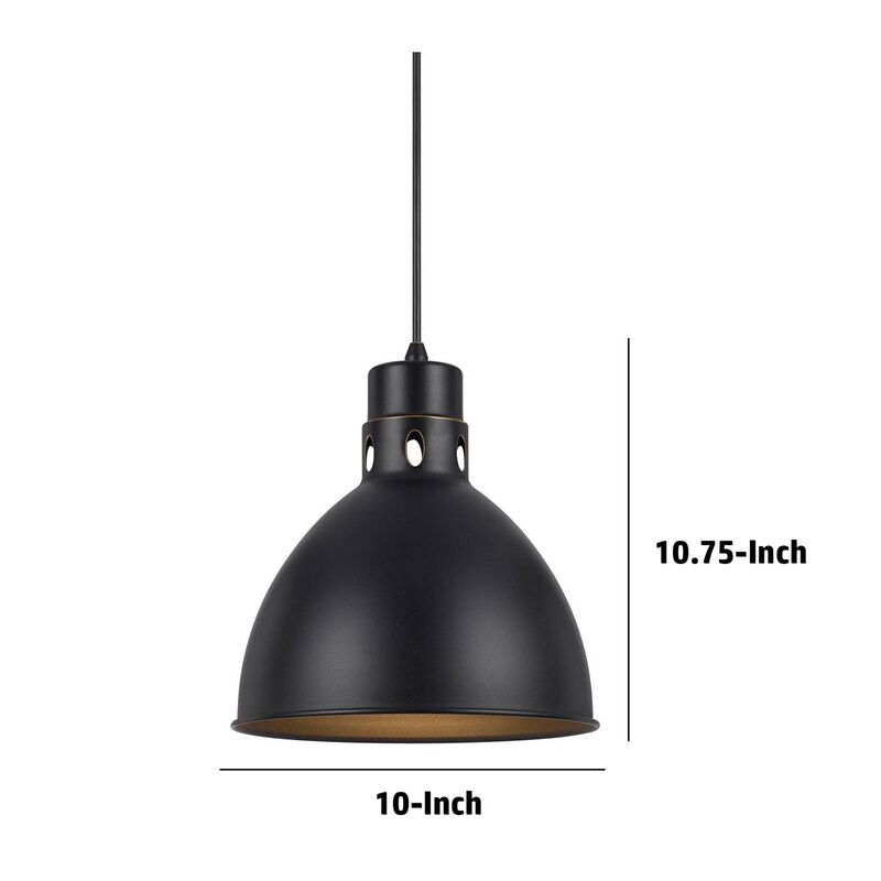 Nico 10 Inch Modern Pendant Light with Bronze Metal Shade, Clean Silhouette-Benzara