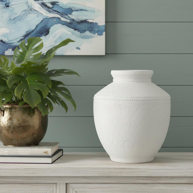 HomeRoots 14" White Terracotta Round Jug Vase image number 1