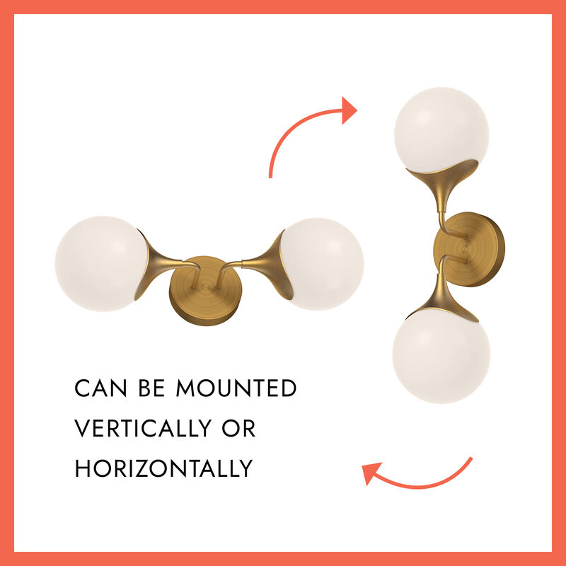Nouveau 19-in Aged Gold/Opal Matte Glass 2 Lights Damp-Rated Wall/Vanity Light image number 8