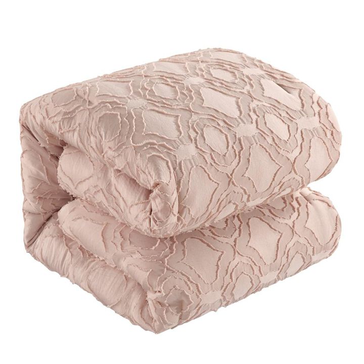 Chic Home Jane Comforter Set Clip Jacquard Geometric Quatrefoil Pattern Design Bedding - Decorative Pillows Shams Included - 5 Piece - King 104x90", Rose