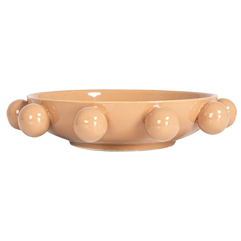 9.75 Inches Stoneware Bowl with Orbs and Reactive Glaze, Nude image number 3