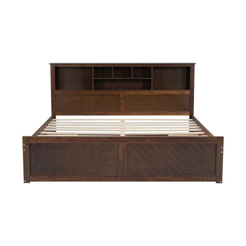 Whisen King Size Wood Platform Bed with Multi-storage Headboard, USB and Drawers image number 6