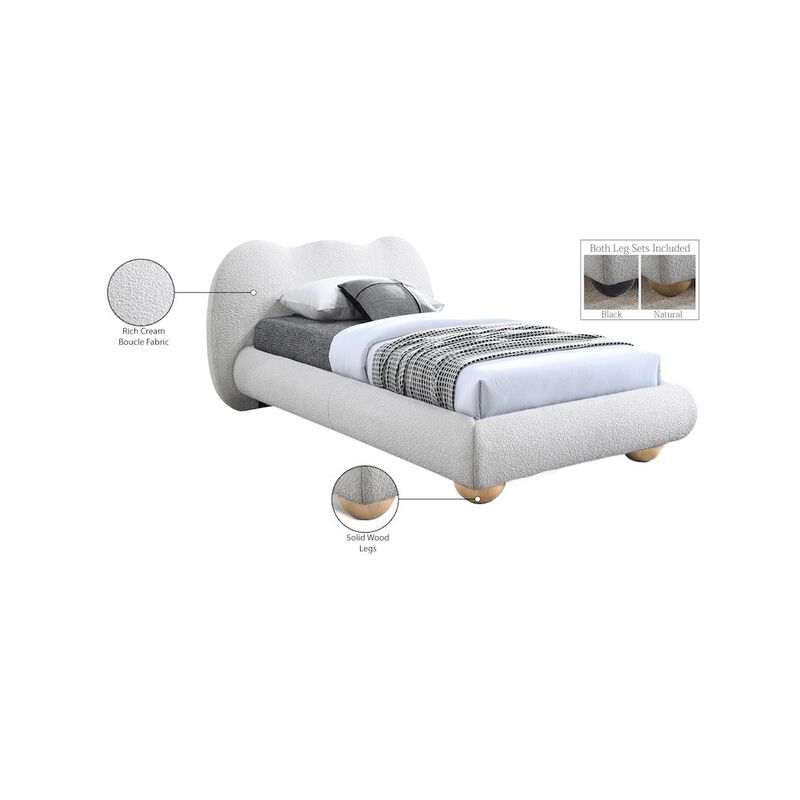 Meridian Furniture Hyde Cream Boucle Fabric Twin Bed