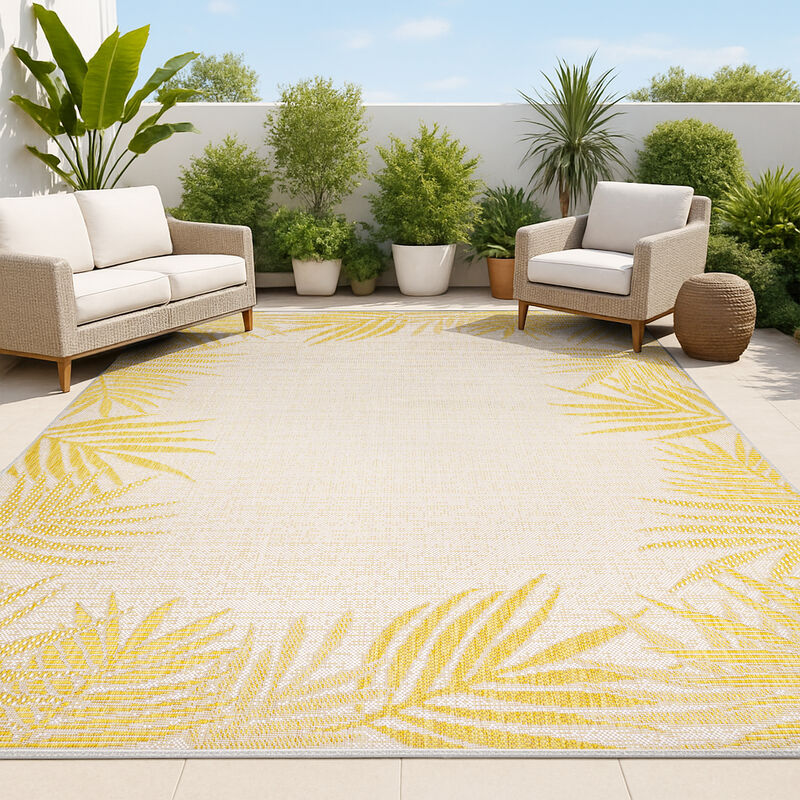 Isla Coastal Cottage Palm Frond Border Indoor/Outdoor Area Rug