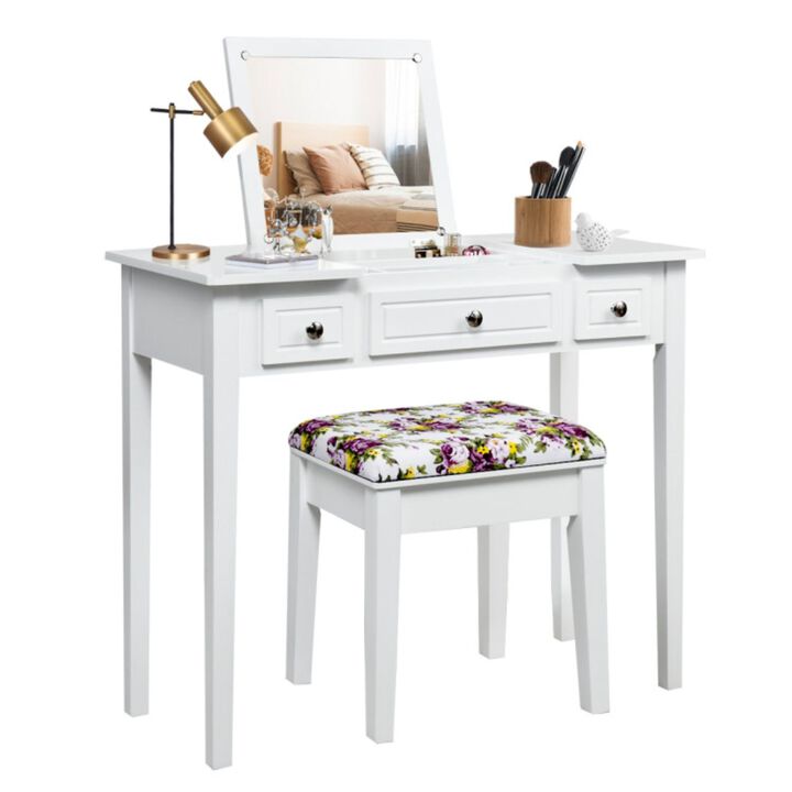 Vanity Dressing Table Set with Flip Top Mirror and 3 Drawers