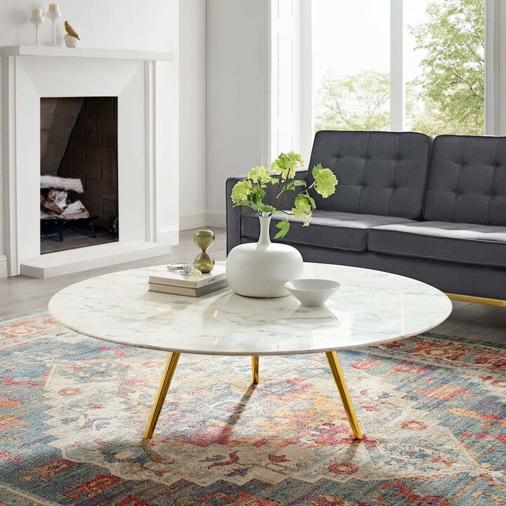 Lippa 48" Round Faux Marble Coffee Table with Tripod Base
