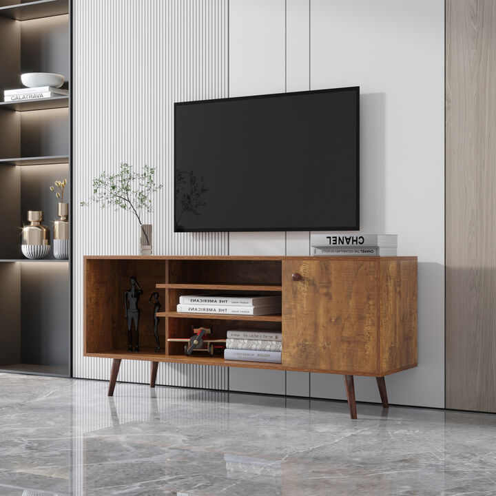 TV Stand Use in Living Room Furniture with 1 storage and 2 shelves Cabinet, high quality particle board, Walnut