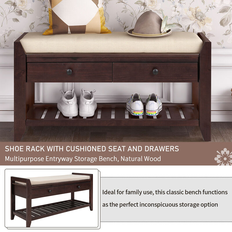 Streamdale Multipurpose Entryway Bench with Seat and Drawers (Espresso) image number 3