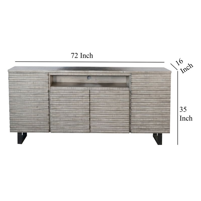 Zeka TV Media Entertainment Console, Fluted Doors, Light Gray 72 Inch