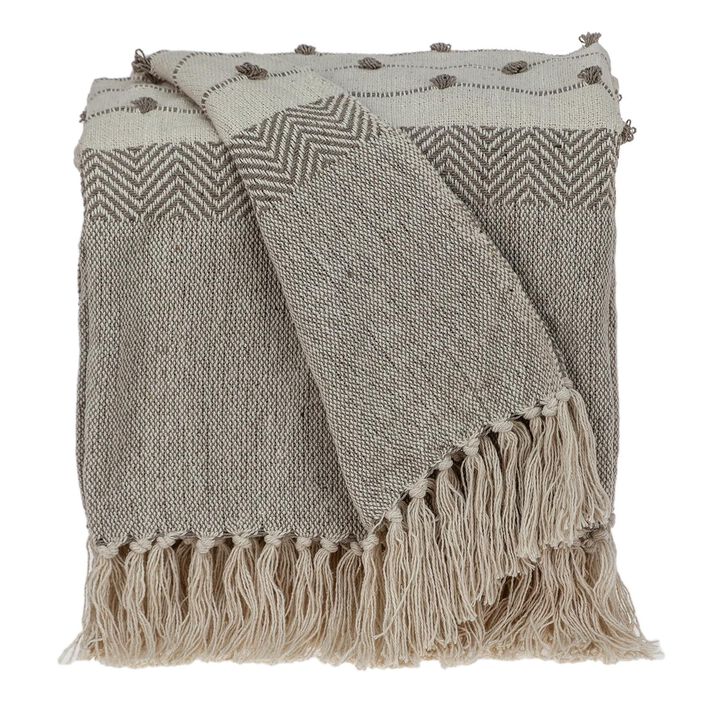 HomeRoots Tufted Beige Fringed Woven Handloom Throw