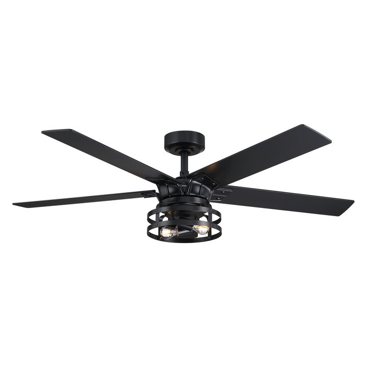 52 in. Modern Matte Black Reversible Blades Ceiling Fan with Light and Remote