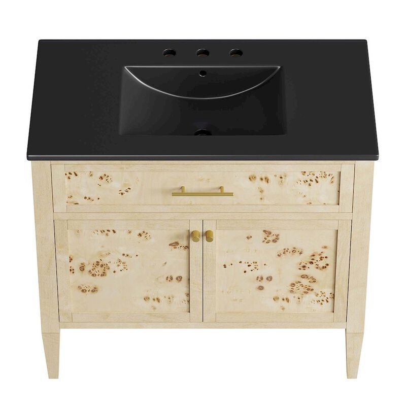 Modway Elysian 36" Wood Bathroom Vanity in Black Burl with Ceramic Sink Basin image number 7