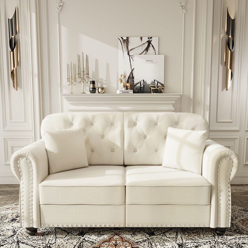 63" Velvet Chesterfield Sofa with Nailhead Trim and 2 Pillows image number 2