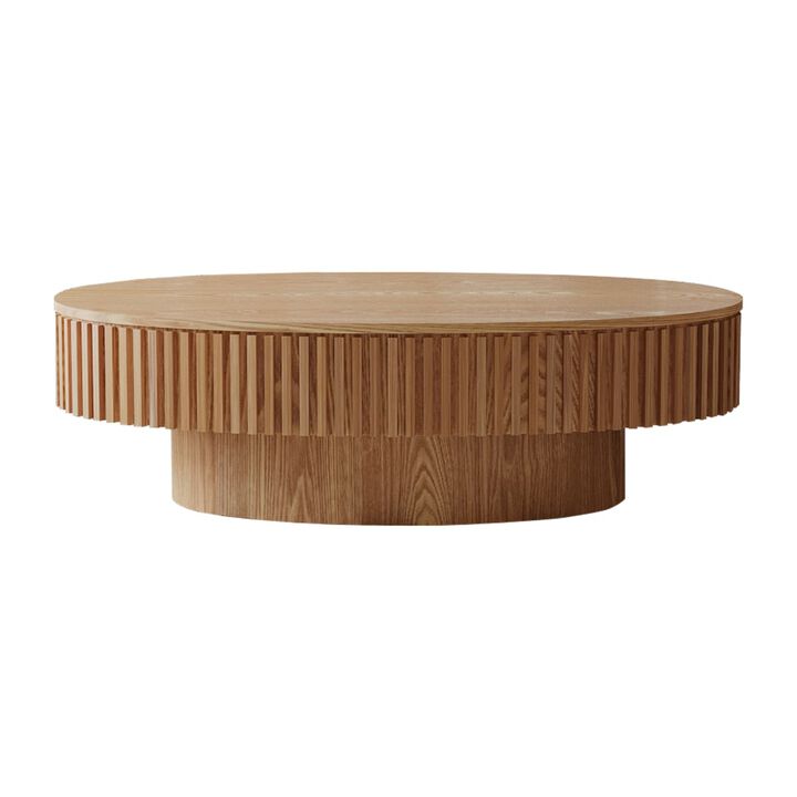 Oval coffee table with storage Solid wood veneer and MDF modern coffee table with fluted base Accent tea coffee table for living room