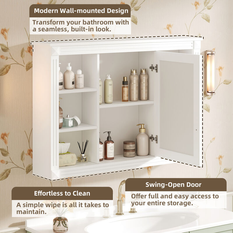 ELEMENT ACE Wall Mounted Bathroom Storage Cabinet with Mirror and Open Shelves image number 6