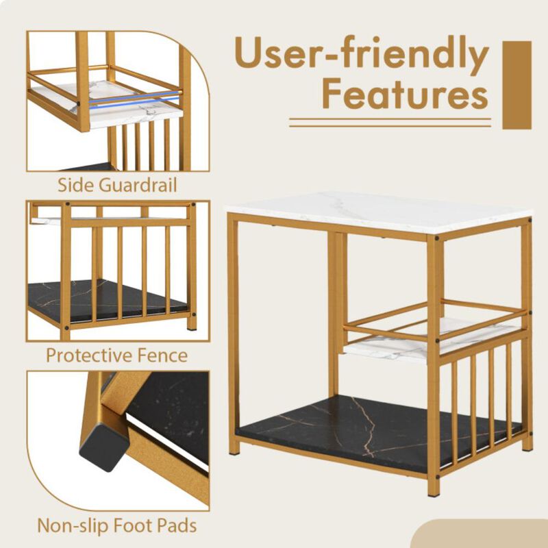 Hivvago 3-Tier Multi-function Marble End Table with Storage Shelf