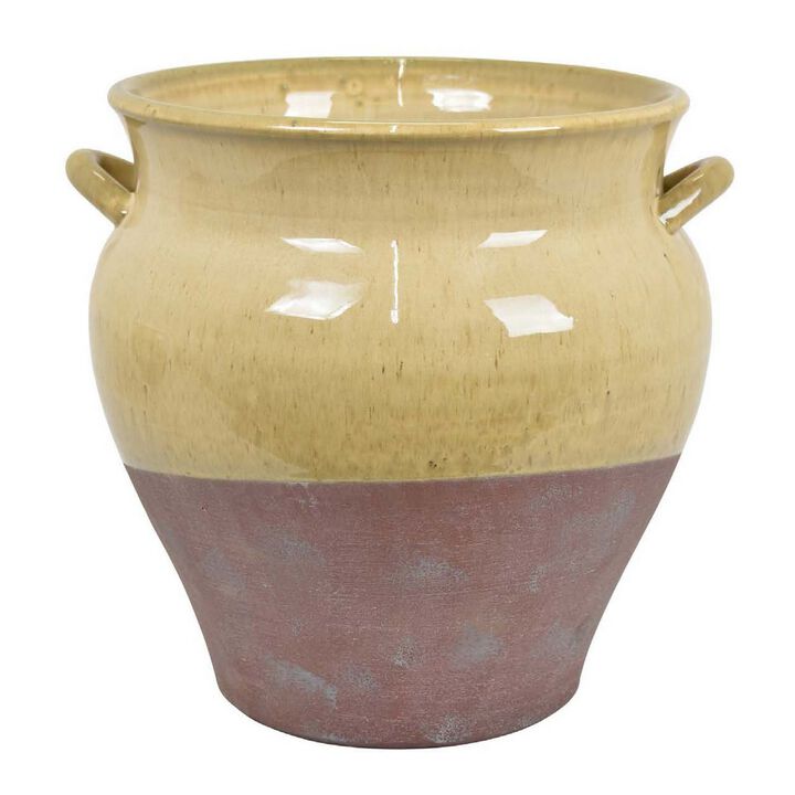 Elf 12 Inch Vase, Baluster Shape, 2 Handles, Brown, Transitional Style - Benzara