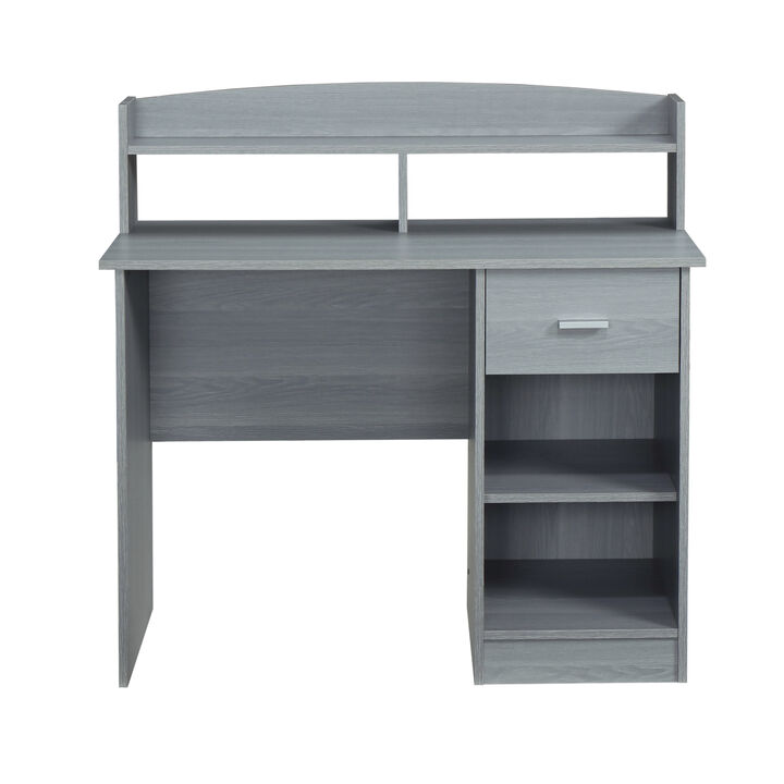 Modern Office Desk with Hutch, Grey