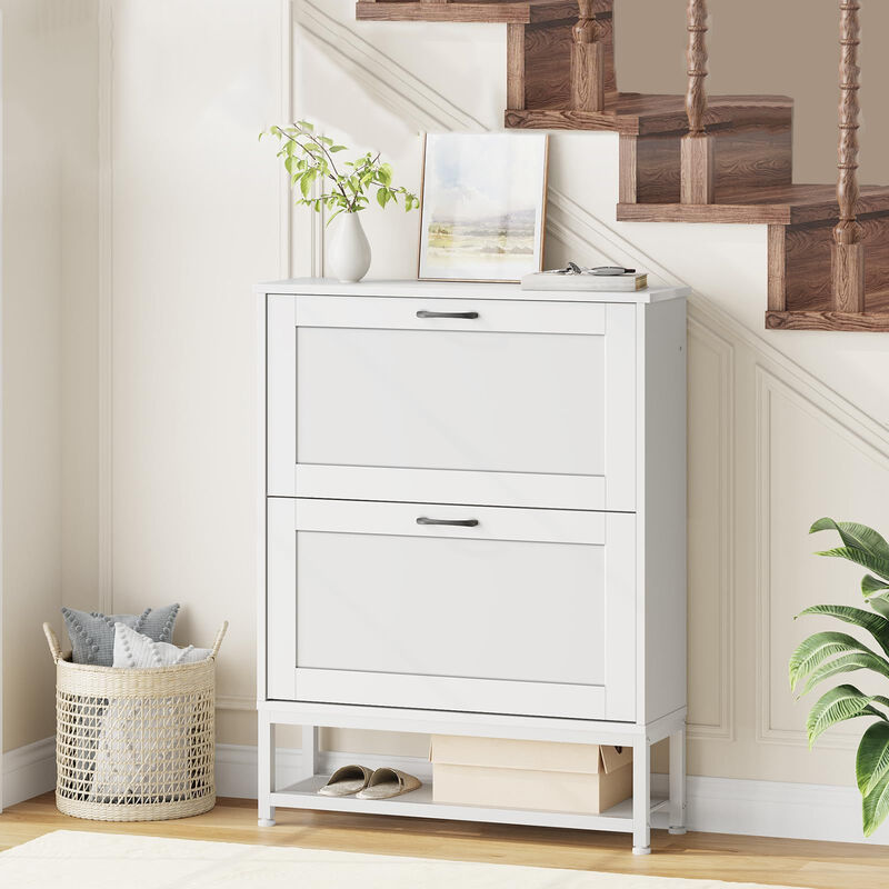 2-Drawer Narrow Shoe Cabinet, Compact Storage Organizer for Shoes image number 1