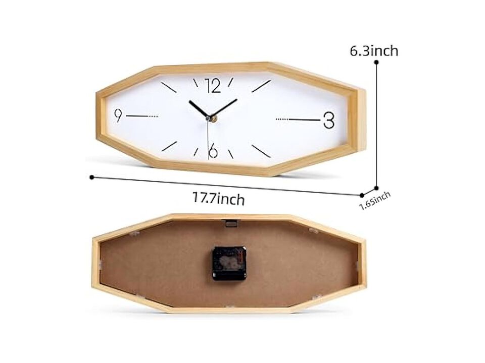 Wooden Retro Rectangular Desk Primary Wall Clock 18 Inch Silent Non Ticking Wood