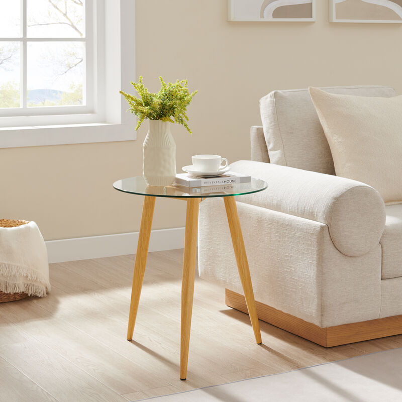 Van Beuren Side Table with Modern Metal Taper Legs and Clear Glass Tabletop