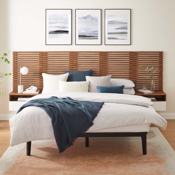 Modway - Render Wall Mount Queen Headboard and Modern Nightstands Walnut