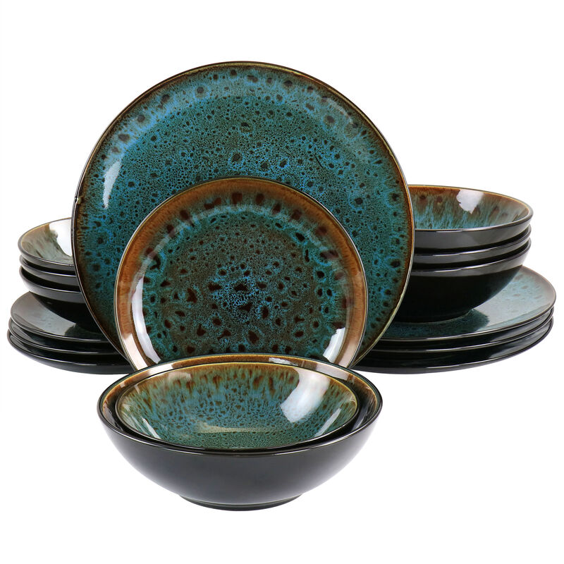Gibson Elite Kyoto 16 Piece Stoneware Double Bowl Dinnerware Set in Teal image number 1