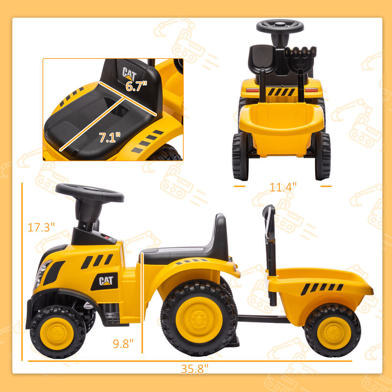 BreeBe Caterpillar Licensed Ride-On Construction Toy with Shovel & Trailer, No Power Ride-on Tractor image number 2