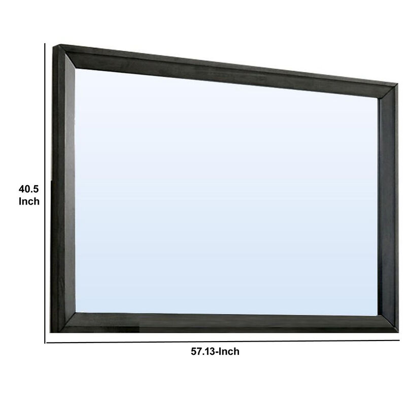 45 Inch Rectangular Wooden Frame Contemporary Mirror, Gray