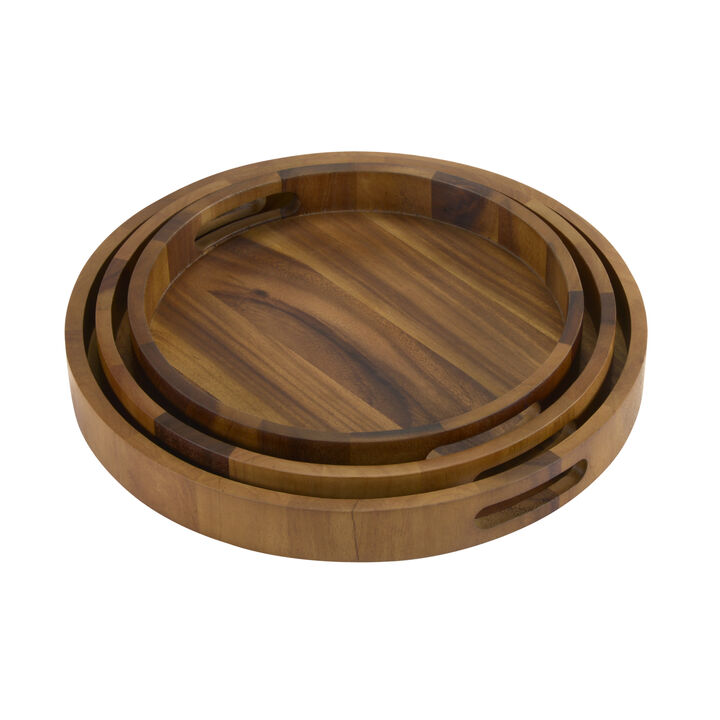 Set of 3 Round Serving Trays - Solid Bottom