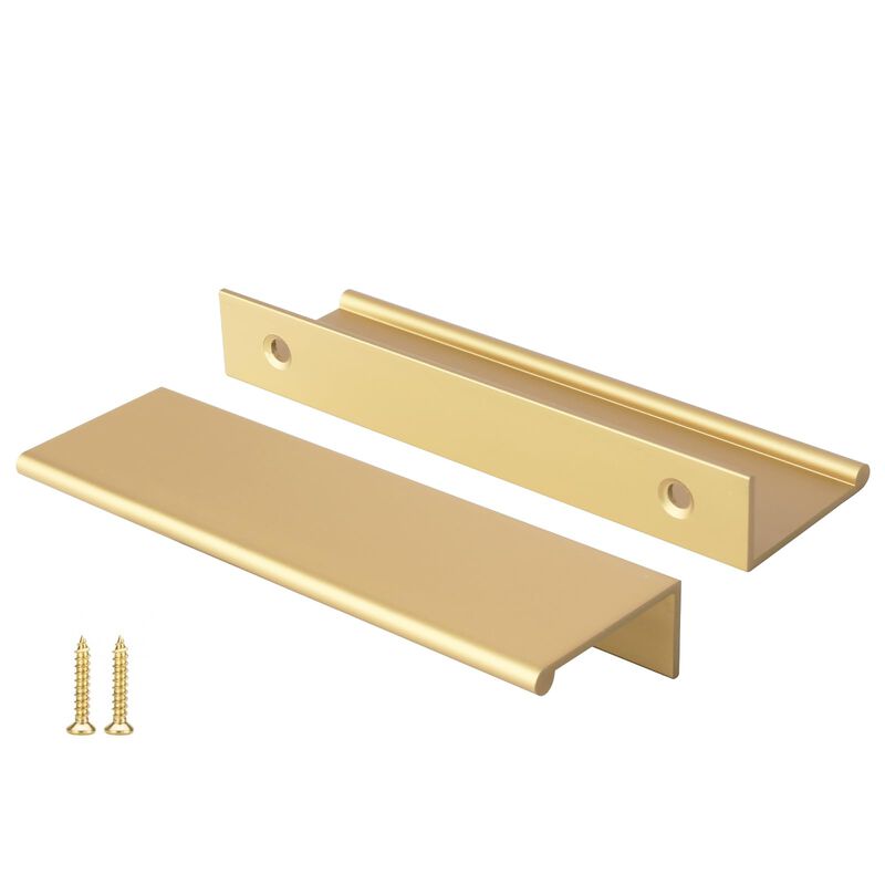 Peaha 10 Pack Kitchen Cabinet Handles 4 inch Matte Gold Pulls for Dresser Drawers Brushed Brass Door Edge Finger Pull Hardware