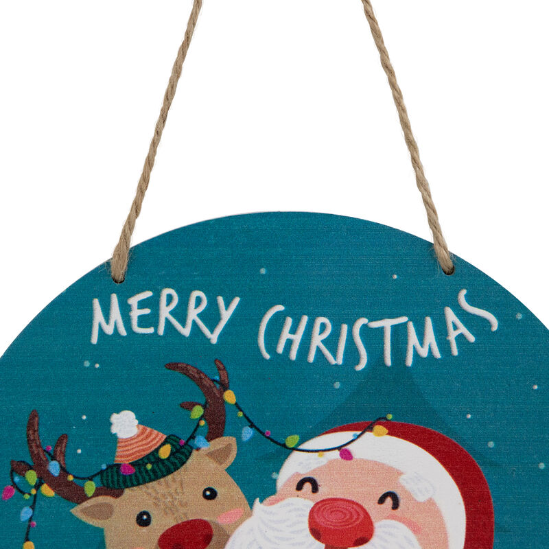 8" Santa and Reindeer "Merry Christmas" Disc Ornament image number 2