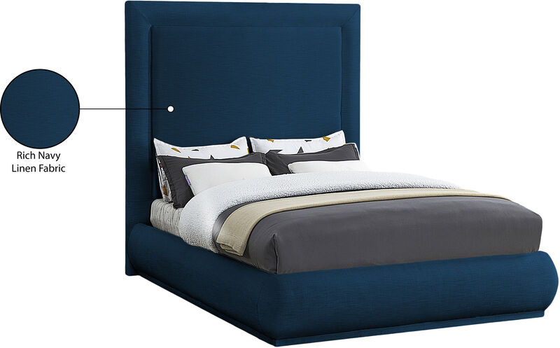 Meridian Furniture Brooke Navy Linen Textured Fabric King Bed image number 8