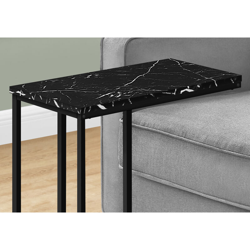 Monarch Specialties I 3763 Accent Table, C-shaped, End, Side, Snack, Living Room, Bedroom, Metal, Laminate, Black Marble Look, Contemporary, Modern