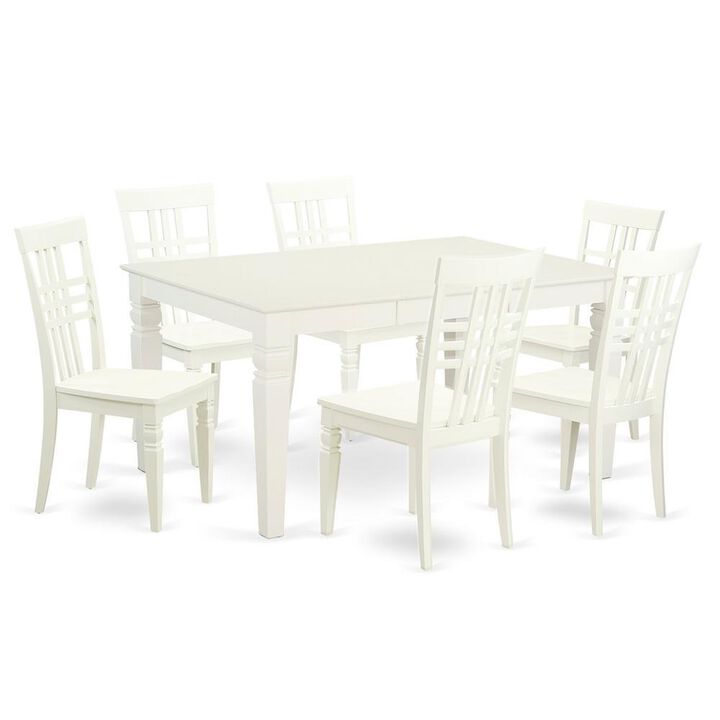 7 Pc rectangular Kitchen Table and 6 Wood Chairs for Dining room in Linen White