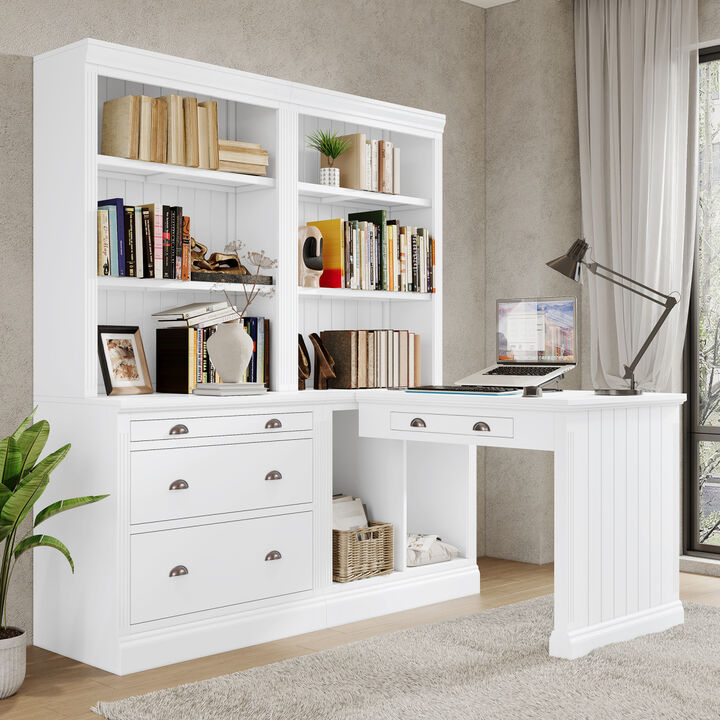 83.4"Tall Bookshelf & Writing Desk Suite, Modern Bookcase