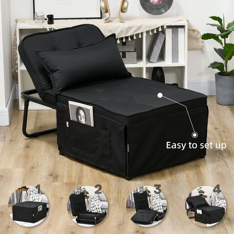 Black Convertible Seating: Ottoman Bed with Adjustable Backrest