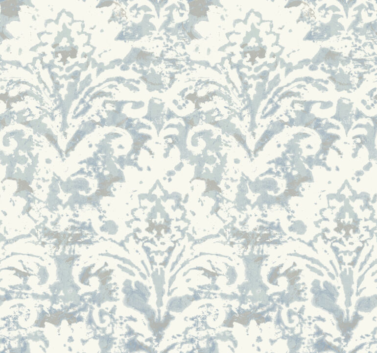 Velvet Crush Damask Blue & Pearl Wallpaper