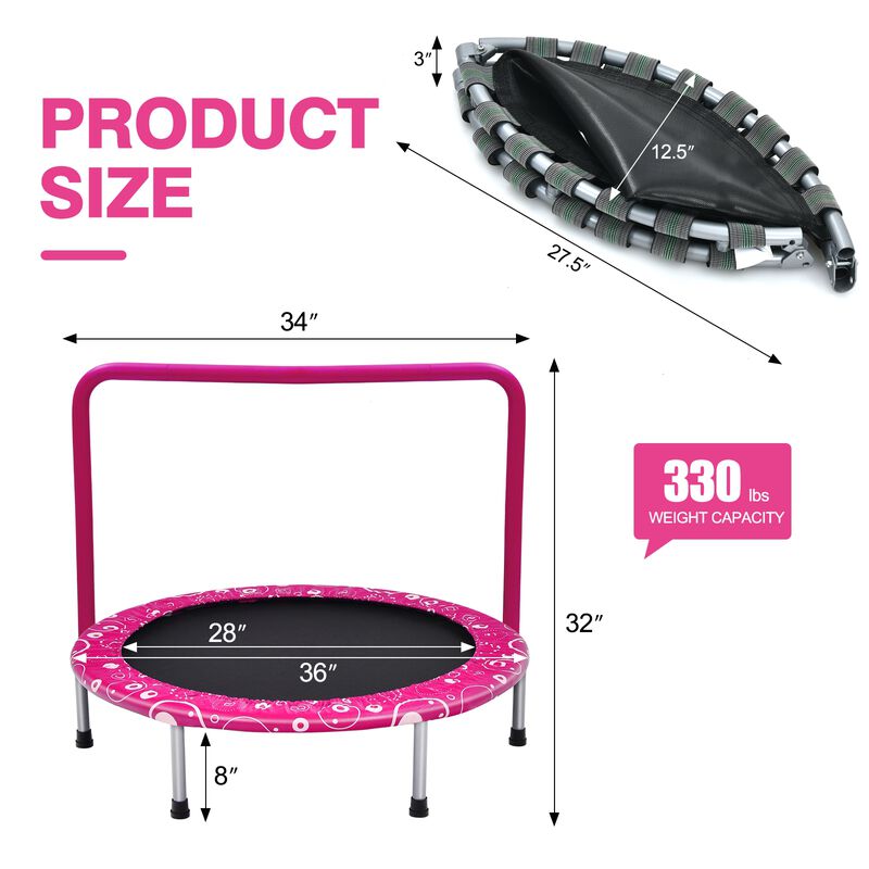 Kids Rebounder Trampoline with Covered Safety Handrail for Exercise and Play image number 2