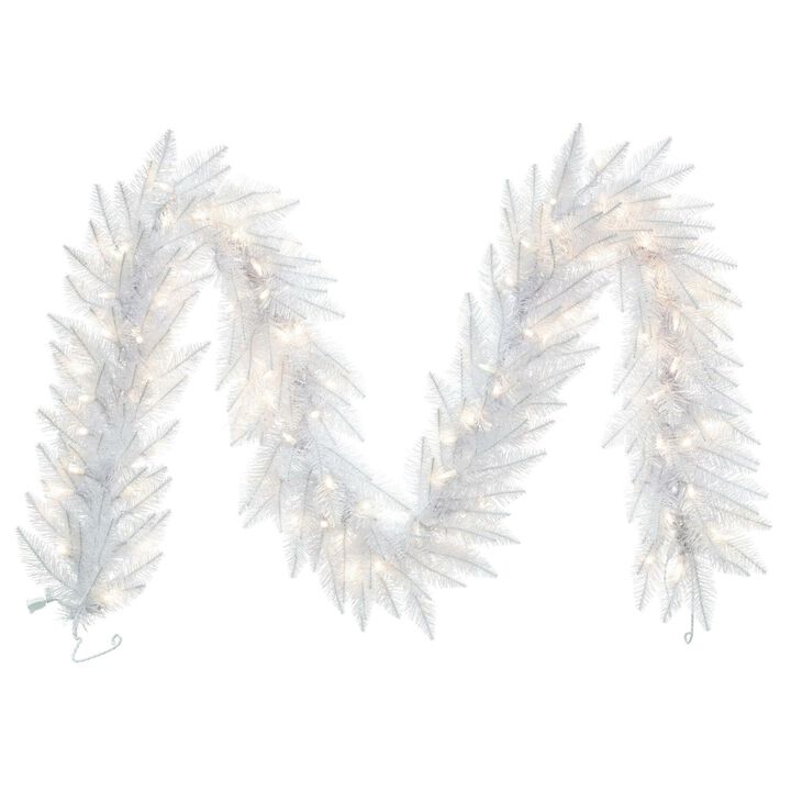 Vickerman 9' x 14" Sparkle White Spruce Artificial Christmas Garland - Pure White LED Lights - Faux Spruce Christmas Garland - Seasonal Indoor Home Decor - Reliable and Durable