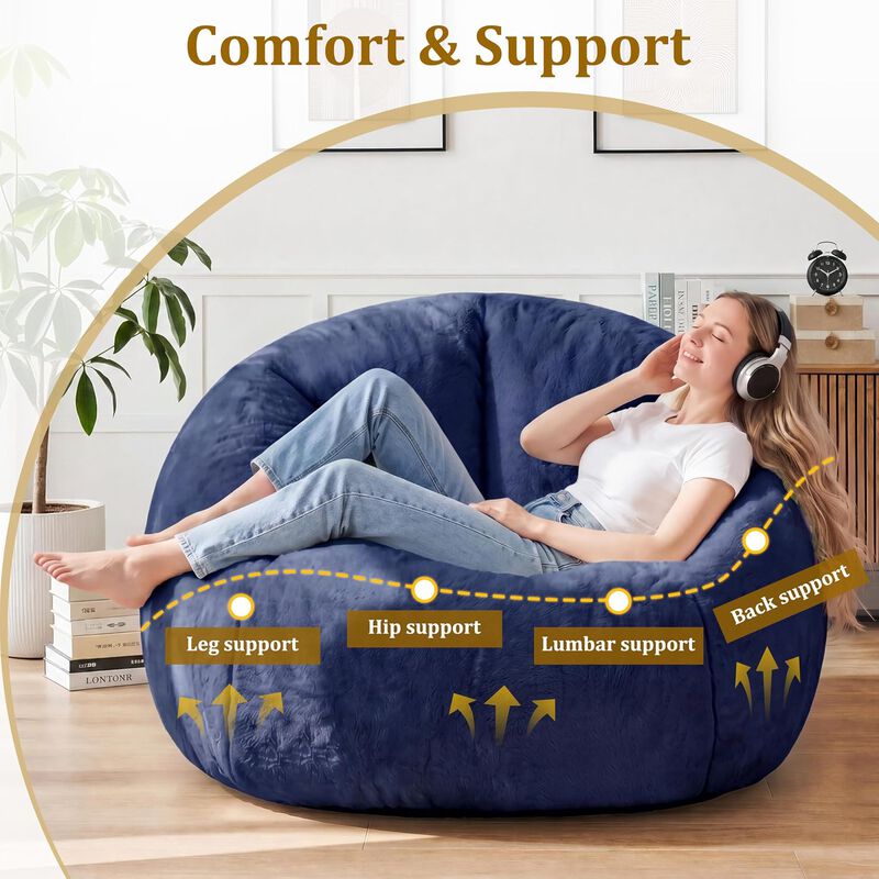 Vipbear Faux Fur Bean Bag Chair, Large Stuffed Bean Bag Sofa with Filler for Living Room, Bedroom image number 5