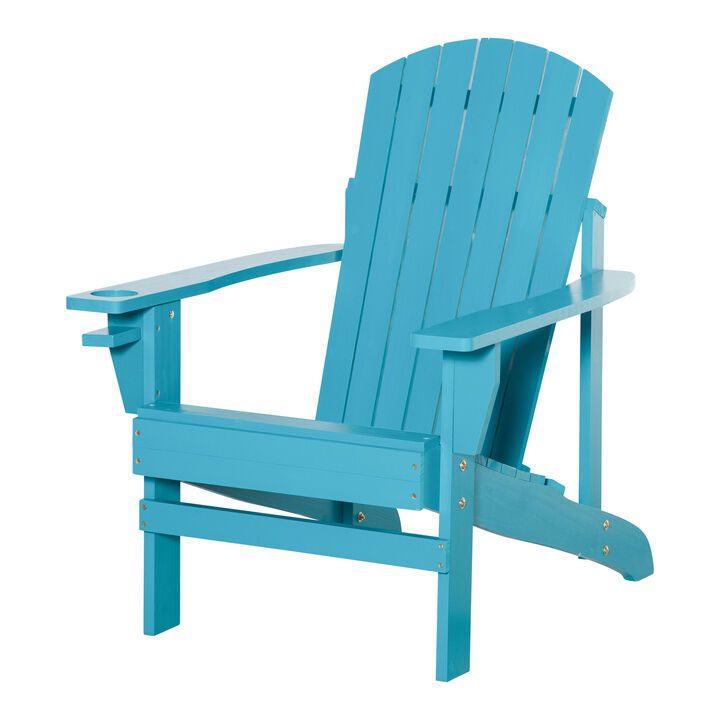 Outsunny Wooden Adirondack Chair, Outdoor Patio Lawn Chair with Cup Holder, Weather Resistant Lawn Furniture, Classic Lounge for Deck, Garden, Backyard, Fire Pit, Sky Blue