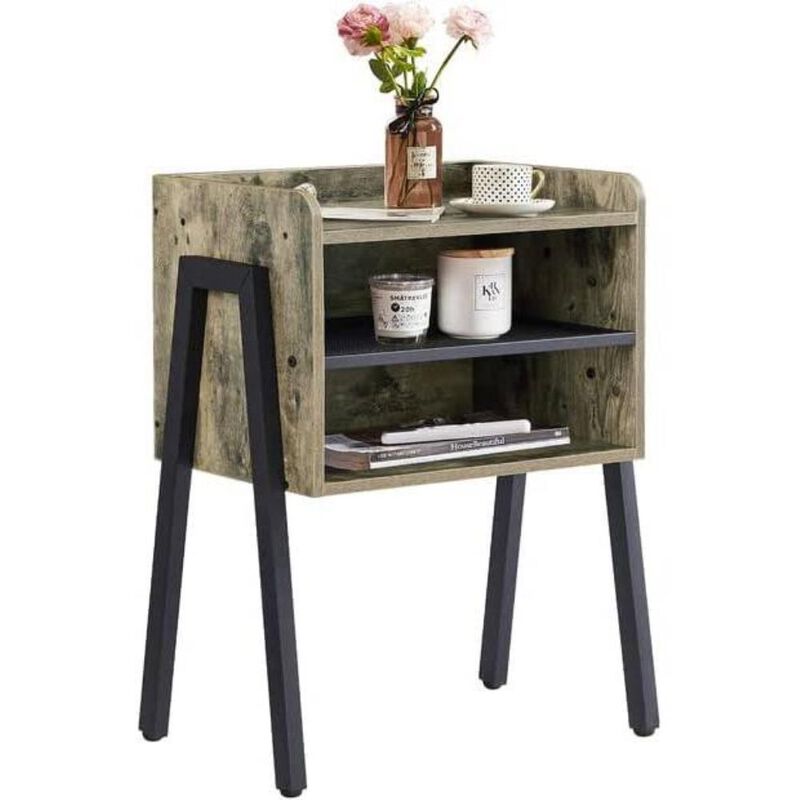 Hivvago Modern Industrial Grey Wood Black Metal Side Table Nightstand End Table