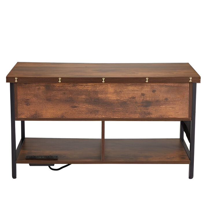 Small Coffee Table with Charging Station & USB & LED Light for Living Room & Office